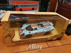 1/18 Schuco Mercedes GULF Porsche Transporter + 3 AUTOart 917K (2 Redman signed)
